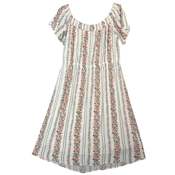 Old Navy Floral Stripe Midi Dress XL White Pink Off Shoulder Rayon Summer Boho - Picture 2 of 16